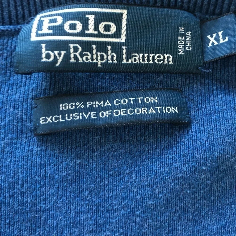 Polo Ralph Lauren 100% Pima Cotton Pullover Neck Sweater XL Red Pony Logo Blue
